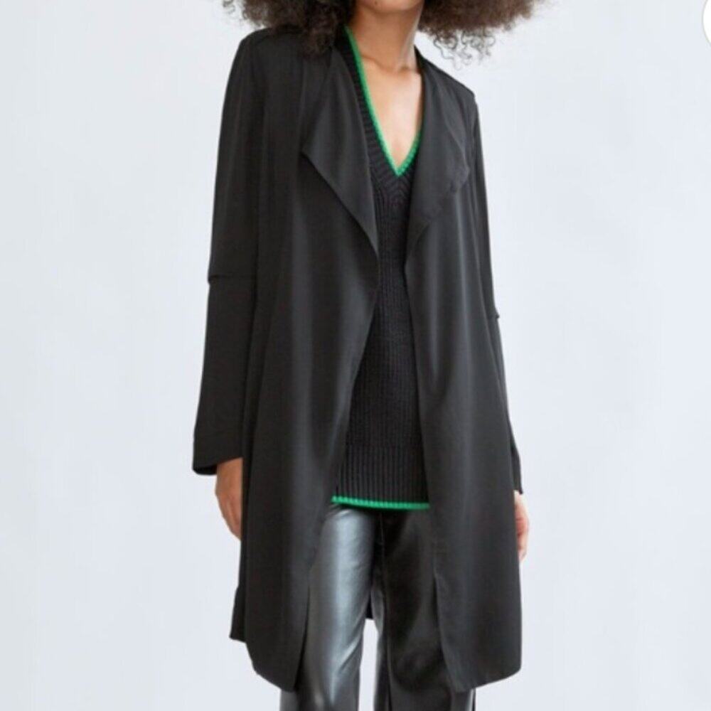 Aritzia Babaton Long Sleeve Flowy Trench Coat Black S